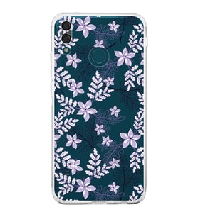 Huawei Y9 2019  Kamera korumalı Kapak Floral Lila Tasarımlı  Şeffaf Kılıf