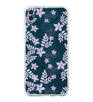 Huawei Y9 2019  Kamera korumalı Kapak Floral Lila Tasarımlı  Şeffaf Kılıf