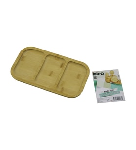 DİKDÖRTGEN 3 BÖLMELİ=2+1 AHŞAP BAMBU SERVİS SUNUM TEPSİ - TAHTASI 25 X 14 X 1.4CM (5680)