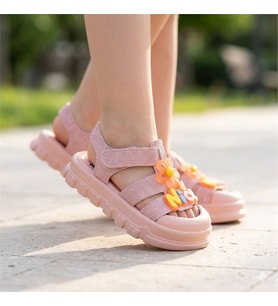 Kindep (Kids) Kaymaz Taban Çocuk Sandalet SİMLİ PUDRA