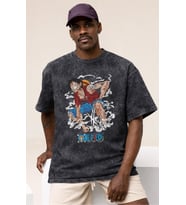 Tasarım One Piece Monkey D. Luffy Anime Baskılı Unisex Oversize Vintage Yıkamalı Tişört