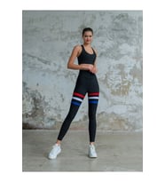 Üç Renk Şerit Detaylı Siyah Ekstra Yüksek Bel Toparlayıcı Spor Tayt