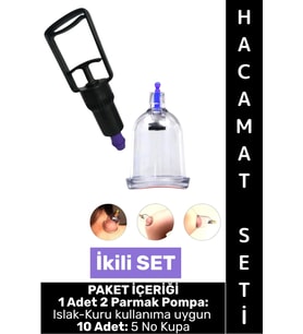 #HacamatSeti Islak Kuru Kullanıma Uygun 2 Parmak Pompa 10 Adet 5 No Kupa Çekme İkili Hacamat Seti
