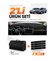 e-biz VOLKSWAGEN TİGUAN (2016-2023) Uyumlu Torpido Örtüsü + Deri Bagaj Çantası Seti - Siyah - VW024