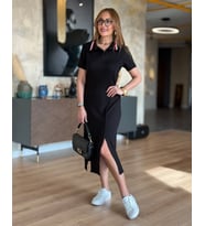 Mulvxmdyk Mdyk02 Kadın Kısa Kollu Yakalı Yırtmaçlı Midi Viskon Iki Iplik Elbise (Mulvix)
