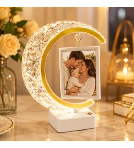 Kişiye Özel Fotoğraflı Kristal Hilal LED Masa Lambası