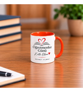 Öğretmenler Gününe Özel İsimli Porselen Turuncu Nescafe Fincanı