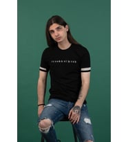 SLİMFİT BASKILI SIFIR YAKA ERKEK PENYE T-SHİRT (Siyah)