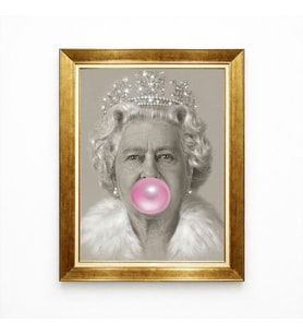 Tablore Altın Çerçeveli Sakız Şişiren Kraliçe Elizabeth Tasarımlı Pop Art Modern Tablo