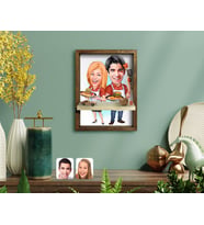BK Gift Kişiye Özel Sevgililer Karikatürlü Doğal Masif Ahşap Çerçeveli Tablo Duvar Rafı-57