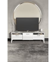 Tv Sehpası Tv Ünitesi 160 Cm Gümüş Beyaz Mistral 5073