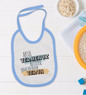 BK Kids Akul Vermenuz Bittiyse Tasarımlı Mavi Bebek Mama Önlüğü-1