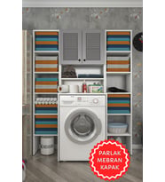 Kenzlife membran çamaşır makinesi dolabı hayzummaksduble gribyz panjur 180*66*55 mebran kapak suntalam gövde (Beyaz-Gri)