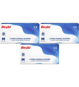 Beybi Lateks Pudralı Muayene Eldiveni M - Medium - Orta 300 Lü Set