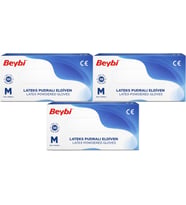 Beybi Lateks Pudralı Muayene Eldiveni M - Medium - Orta 300 Lü Set