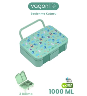 1000 ML Tek Kat Sızdırmaz,Karışmaz Üç Bölmeli Taşıma Kulplu Çocuk Beslenme Kutusu -FFB092-1000