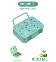 1000 ML Tek Kat Sızdırmaz,Karışmaz Üç Bölmeli Taşıma Kulplu Çocuk Beslenme Kutusu -FFB092-1000 (Yeşil)