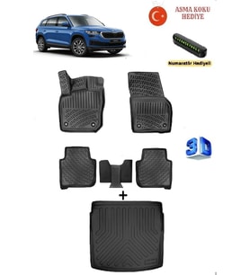 Skoda Kodiaq 2024 Sonrası Uyumlu 3D Havuzlu Paspas ve 3D ALT KADEME Bagaj Havuzu Seti ASMA KOKU VE NUMARATÖR HEDİYELİ