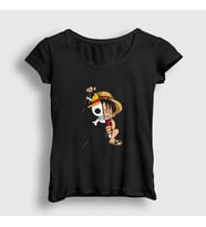 Presmono Kadın Siyah Flag Anime One Piece T-Shirt 135242tt