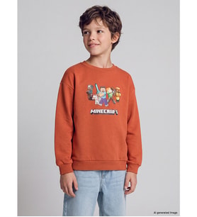 LCW Kids Kahverengi Minecraft Erkek Çocuk Kalın Sweatshirt
