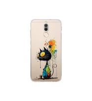 Huawei Mate 10 Lite ile Uyumlu Splash Kedi Tasarımlı Şeffaf Silikon Kılıf