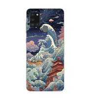 Samsung Galaxy A21S Uyumlu Kanagawa Dalga Kolaj Desenli Şeffaf Telefon Kılıfı