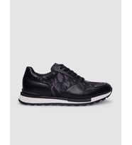 %100 Hakiki Deri Siyah Bağcıklı Kamuflaj Desenli Erkek Sneaker