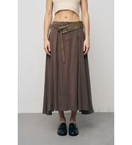 Kadın Modal Retro Kemerli Kloş Midi Etek (Kahverengi)