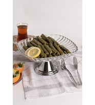 Ayaklı Kare Cam Sunumluk Kayık Tabağı, Sarma, Dolma, Salata, Meyve Tabağı (Gümüş)