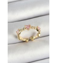 Pirinç Sıralı Kalp Figürlü Zirkon Taşlı Gold Renk Ayarlanabilir Kadın Yüzük 5886