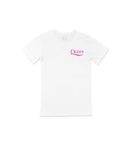 Pembe Queen Rock Cep Logo Tasarımlı Beyaz Tişört