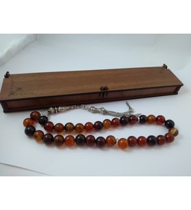 KIZIL KAHVE AKİK TAŞI TESPİH Ahşap Kutulu / 10 mm DOĞALTAŞ TESPİH
