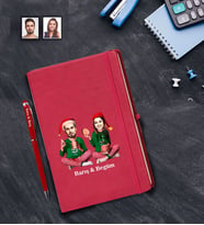 Kişiye Özel Yılbaşı Sevgili Karikatürlü Kırmızı Defter Kalem Hediye Seti Model-5