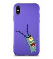 Apple iPhone X Soft Premier Kapak Plankton Tasarımlı Silikon Kılıf - Mor (Şeffaf)