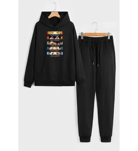 Unisex Cosplay Haikyuu Baskılı Eşofman Takımı (Siyah)