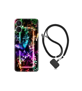 Spark 9 Pro Kılıf Ipli Boyun Askılı Desenli Silikon Butterfly Neon 1684