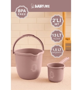 Çocuklar için 2'li Banyo Seti- Kulplu Kova & Oluklu Maşrapa Pembe