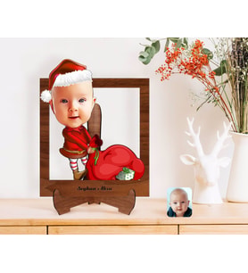 BK Gift Kişiye Özel Bebek Karikatürlü Ahşap Standlı 3D Biblo-6 (Beyaz)