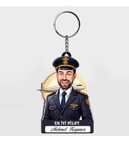 Karikatürlü - Yakışıklı Erkek Pilot İsimli Anahtarlık