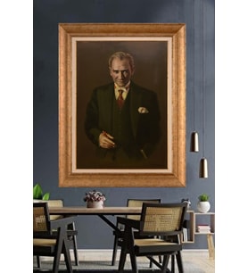 Altın Varaklı Çerçeveli Paspartulu Atatürk Tablo TR1180 (Gold)