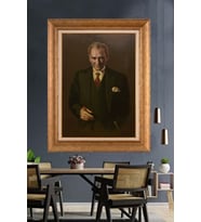 Altın Varaklı Çerçeveli Paspartulu Atatürk Tablo TR1180 (Gold)