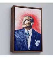 Çerçeveli Mustafa Kemal Atatürk'ün Yağlıboya Görünümlü Portre Çizimi Dekoratif Kanvas Tablo (Kahverengi)