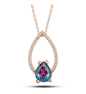Gümüş Rose Mistik Topaz Taşlı Damla Kadın Kolye