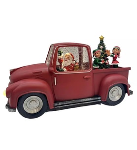 Hediye Dağıtan Noel Baba ve Elfleri Işıklı ve Müzikli Kar Küresi (Lila)