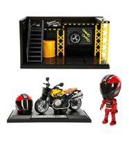 1:12 Sesli ve Işıklı Latte Die Cast Çek Bırak Motosiklet ve Tamir Atölyesi Seti