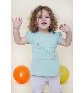 Breeze Kız Bebek Tişört Kelebek Baskılı Nakışlı 9 Ay-3 Yaş, Su Yeşili