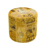 EL DOKUMA SARİ RENGİ ÇİÇEKLİ DESEN YÜNLÜ PUF -40X40
