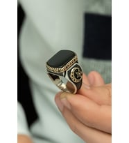 Siyah Oniks Taşlı Ayyıldız 925 Erkek Gümüş Yüzük