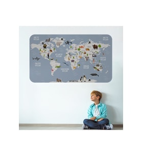 Eğitici Dünya Haritası Dünya Atlası Çocuk Ve Bebek Odası Duvar Sticker-3789-85x130