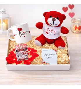 Sevgiliye Özel Love Kupa Bardak Peluş Ayıcık 365 Aşk Sözleri Hediye Kutusu